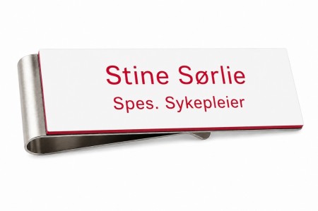 Navnskilt med klemmefeste - Hvit/Rød