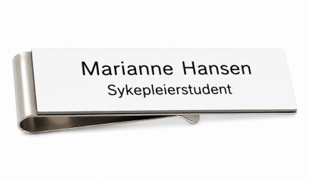Navnskilt med klemmefeste - Hvit/Svart