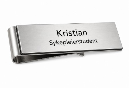 Navnskilt med klemmefeste - Sølv/svart