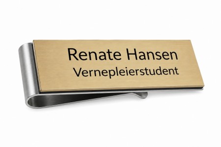 Navnskilt med klemmefeste - Gull/Svart