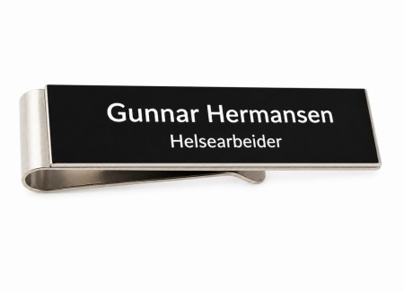 Navnskilt med klemmefeste - Svart/Hvit